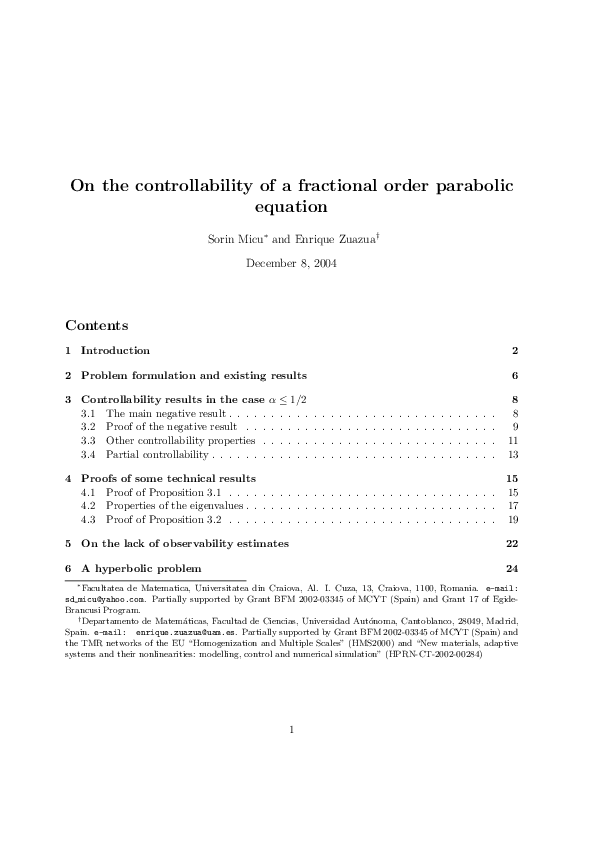 (PDF) On the Controllability of a Fractional Order Parabolic Equation