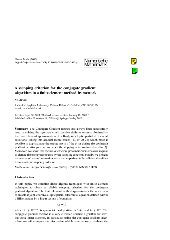 (PDF) A stopping criterion for the conjugate gradient algorithm in a ...
