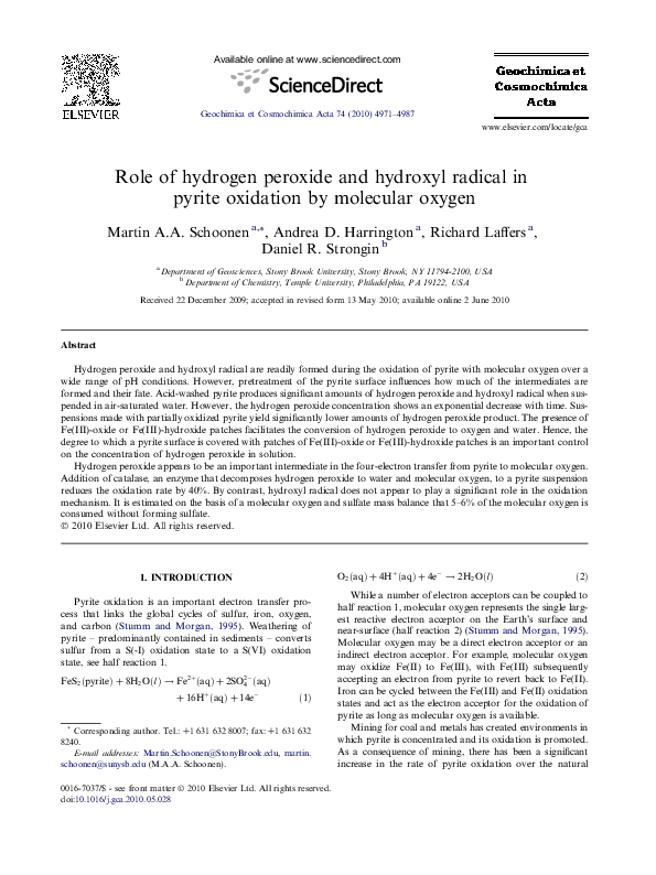 (PDF) Role of hydrogen peroxide and hydroxyl radical in pyrite ...