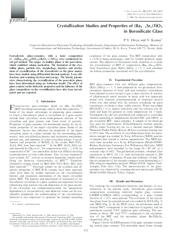 (PDF) Crystallization Studies and Properties of (Ba 1?x Sr x )TiO 3 in ...