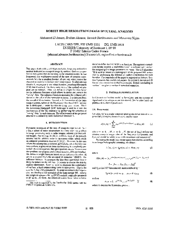 (PDF) Robust high resolution image spectral analysis