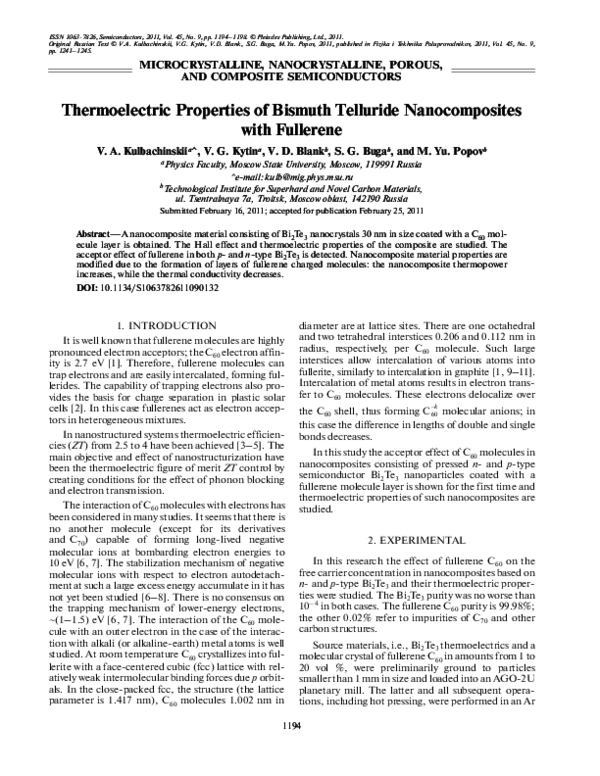 (PDF) Thermoelectric properties of bismuth telluride nanocomposites ...