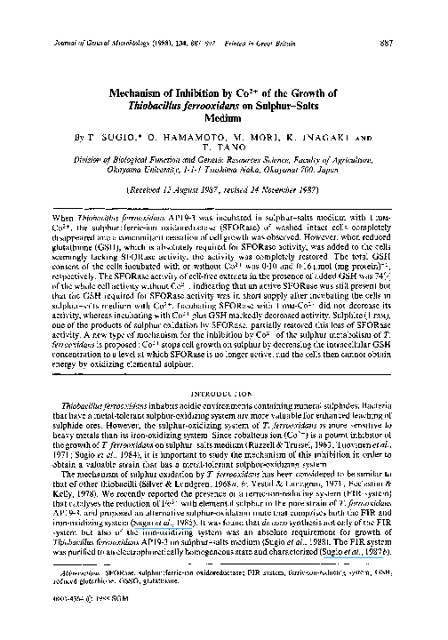 (PDF) Mechanism of Inhibition by Co2+ of the Growth of Thiobacillus ...