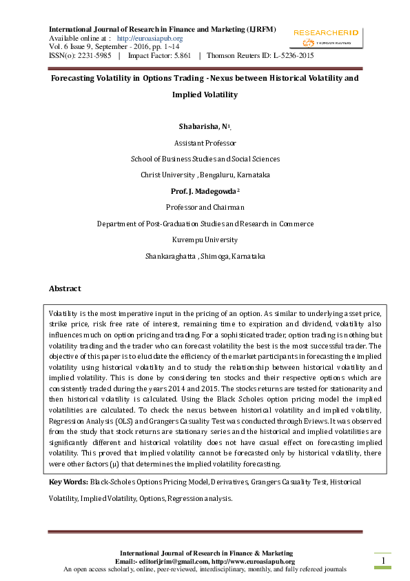 (PDF) Forecasting Volatility in Options Trading -Nexus between ...