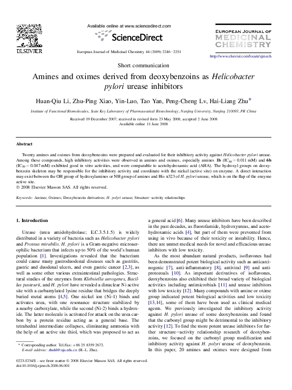 (PDF) Amines and oximes derived from deoxybenzoins as Helicobacter ...