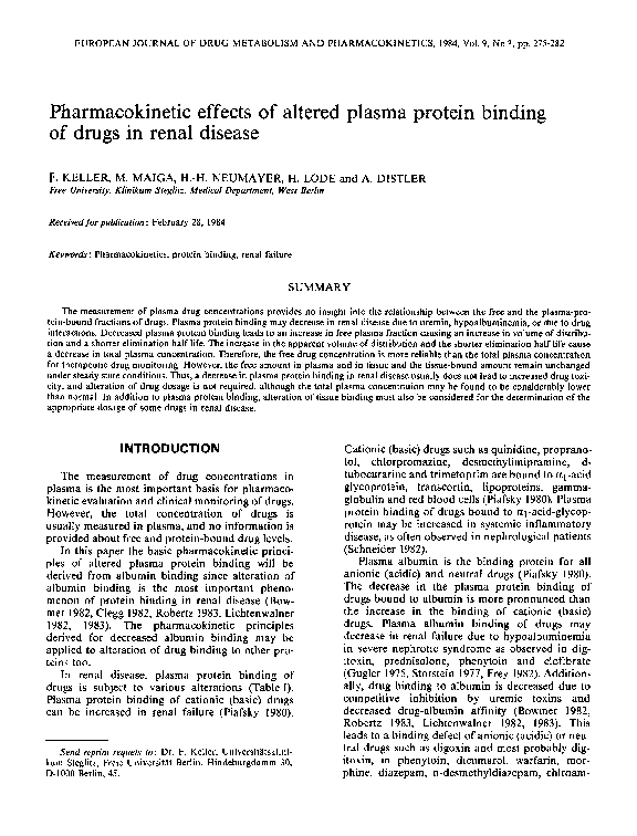(PDF) Pharmacokinetic effects of altered plasma protein binding of ...