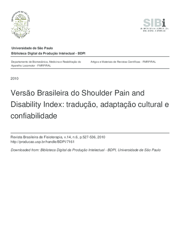 (PDF) Versão Brasileira do Shoulder Pain and Disability Index tradução