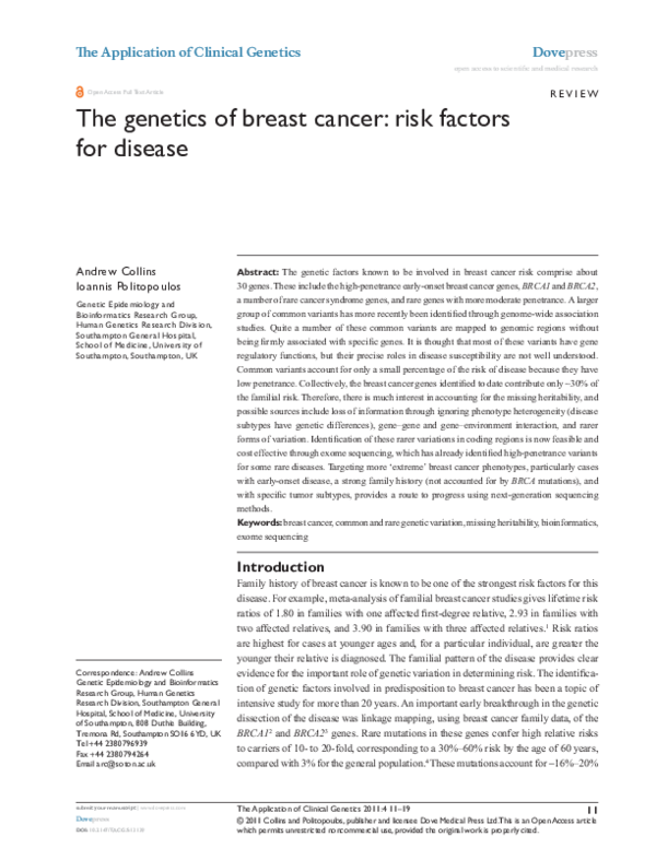 (PDF) The genetics of breast cancer: risk factors for disease