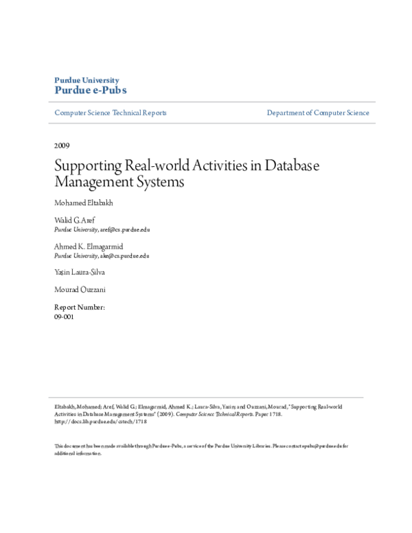 (PDF) Supporting Real-world Activities in Database Management Systems