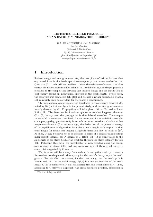 (PDF) Revisiting brittle fracture as an energy minimization problem