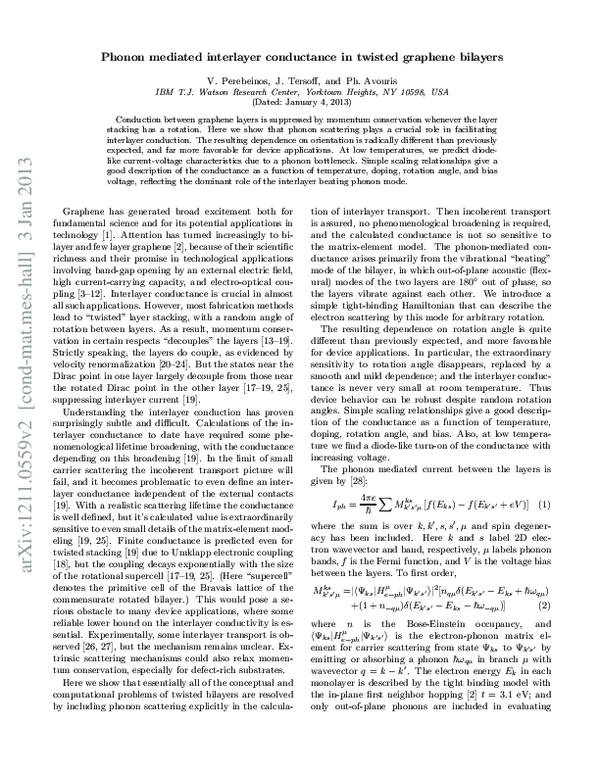 (PDF) Phonon-Mediated Interlayer Conductance in Twisted Graphene Bilayers