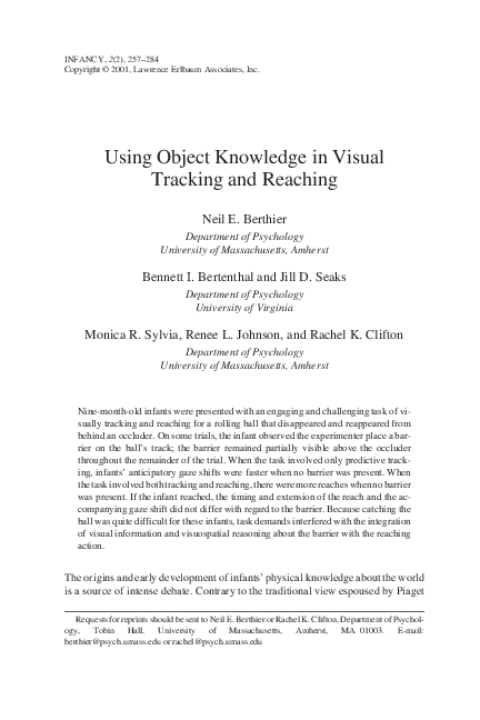 (PDF) Using Object Knowledge in Visual Tracking and Reaching