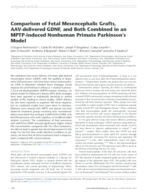 (PDF) Comparison of Fetal Mesencephalic Grafts, AAV-delivered GDNF, and ...