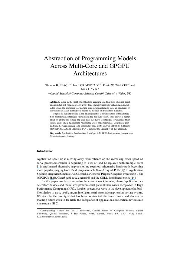 (PDF) Abstraction of Programming Models across Multi Core and GPGPU ...
