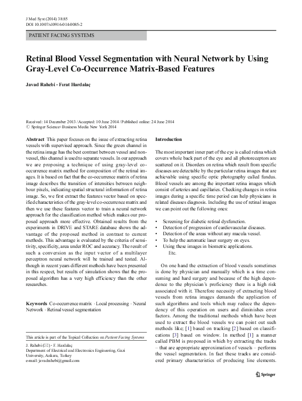 (PDF) Retinal blood vessel segmentation with neural network by using ...