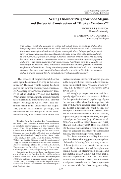 (PDF) Seeing Disorder: Neighborhood Stigma and the Social Construction ...