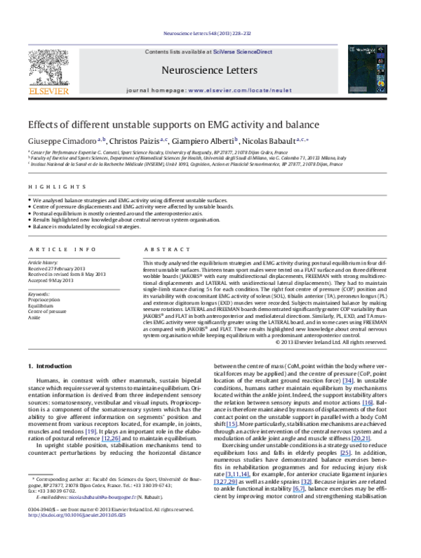 (PDF) Effects of different unstable supports on EMG activity and balance