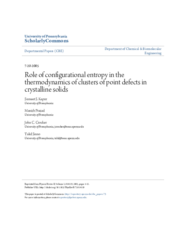 (PDF) Role of configurational entropy in the thermodynamics of clusters ...