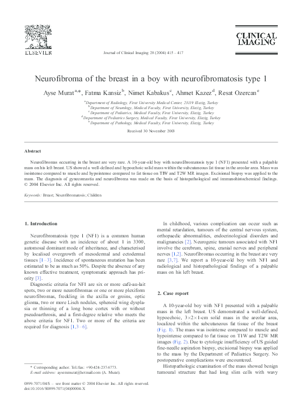 (PDF) Neurofibroma of the breast in a boy with neurofibromatosis type 1