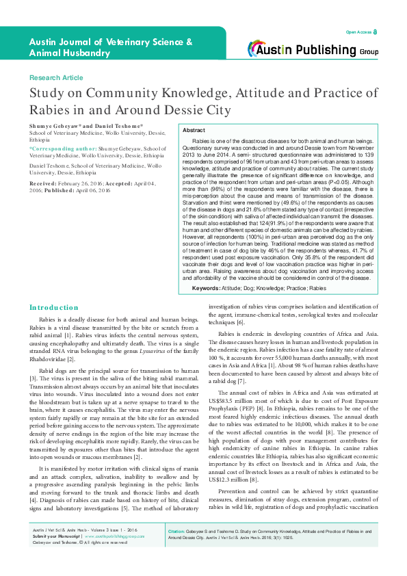 (PDF) Study on Community Knowledge, Attitude and Practice of Rabies in ...
