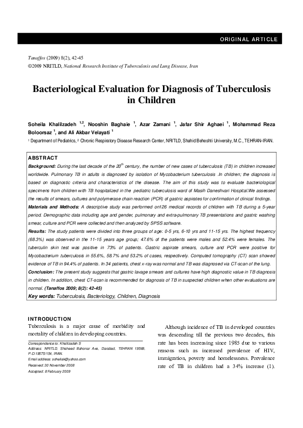 (PDF) Bacteriological evaluation for diagnosis of tuberculosis in