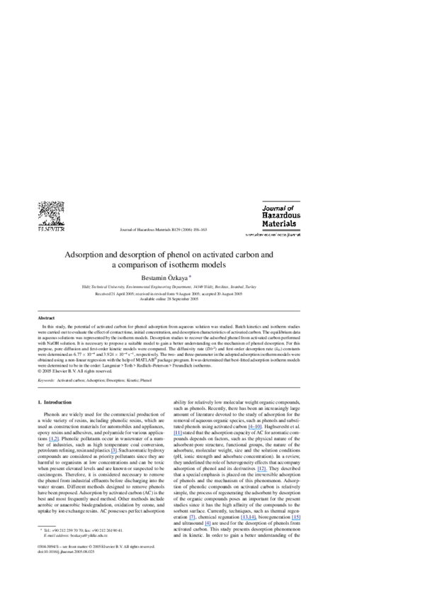 (PDF) Adsorption and desorption of phenol on activated carbon and a ...