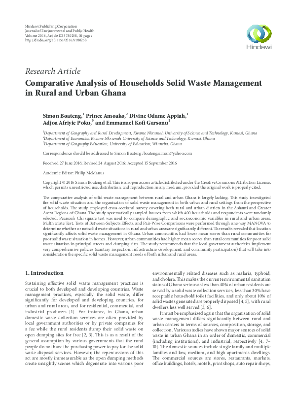 (PDF) Comparative Analysis of Households Solid Waste Management in ...