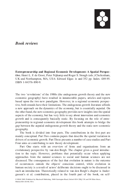 (PDF) Entrepreneurship and Regional Economic Development: A Spatial ...