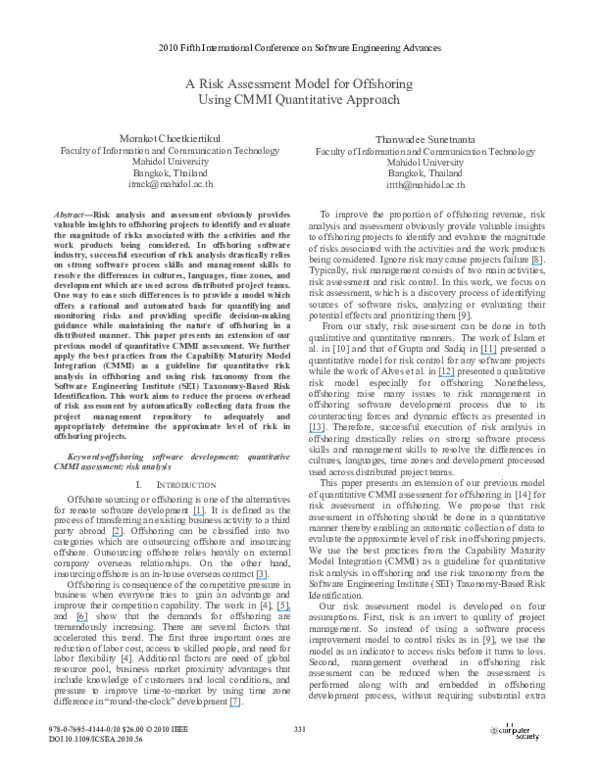(PDF) A Risk Assessment Model for Offshoring Using CMMI Quantitative ...