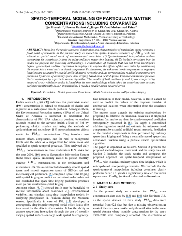 (PDF) Spatio-Temporal Modeling of Particulate Matter Concentrations ...