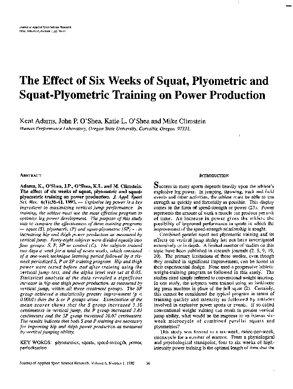 (PDF) The Effect of Six Weeks of Squat, Plyometric and Squat-Plyometric ...