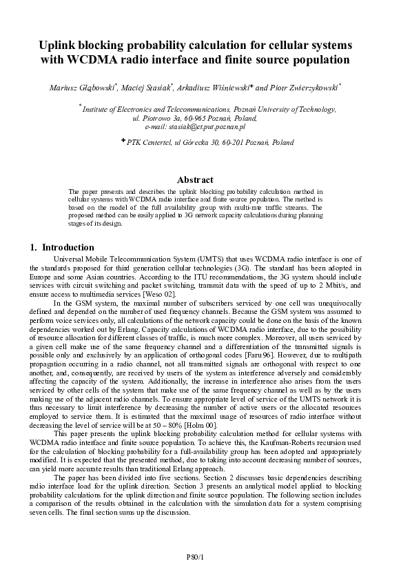 (PDF) Uplink Blocking Probability Calculation for Cellular Systems with ...