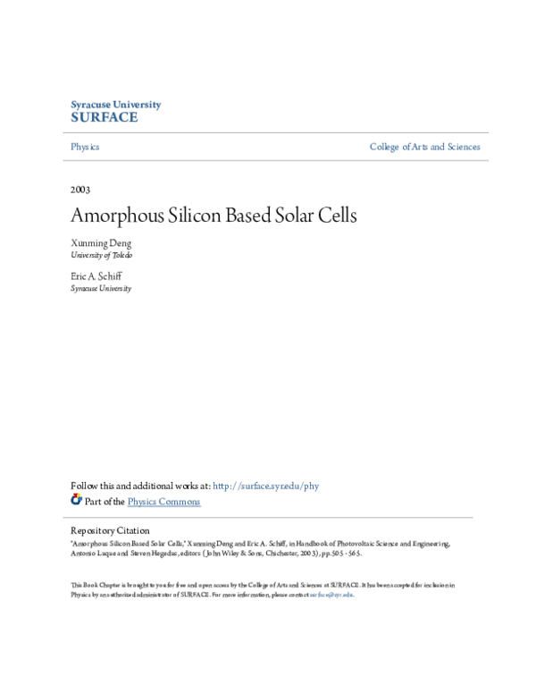 (PDF) Amorphous silicon based solar cells