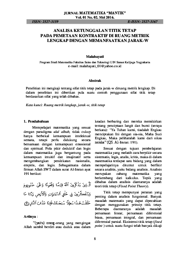 (PDF) ANALISA KETUNGGALAN TITIK TETAP PADA PEMETAAN ...