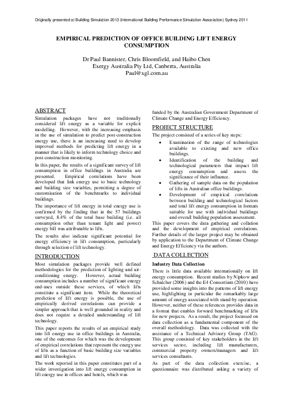 (PDF) Empirical Prediction of Office Building Lift Energy Consumption