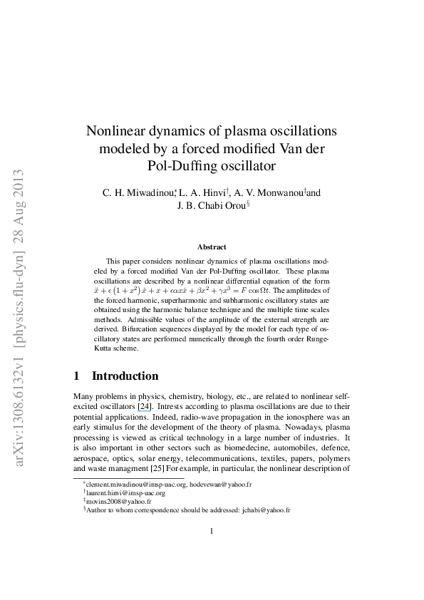 (PDF) Nonlinear dynamics of plasma oscillations modeled by an ...