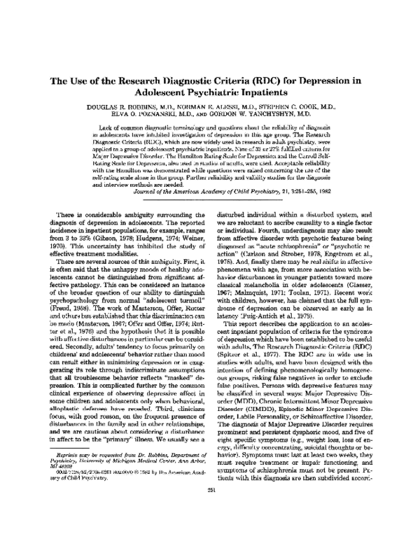 (PDF) The Use of the Research Diagnostic Criteria (RDC) for Depression ...