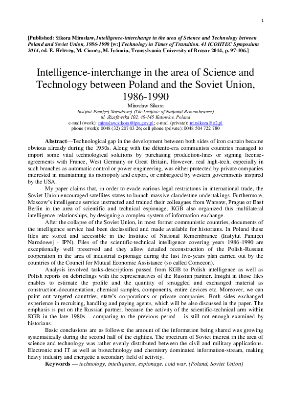 (PDF) Intelligence-interchange in the area of Science and Technology ...