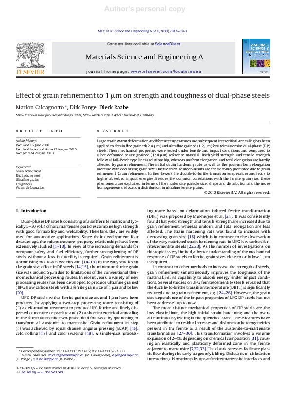 (PDF) Effect of grain refinement to 1μm on strength and toughness of ...