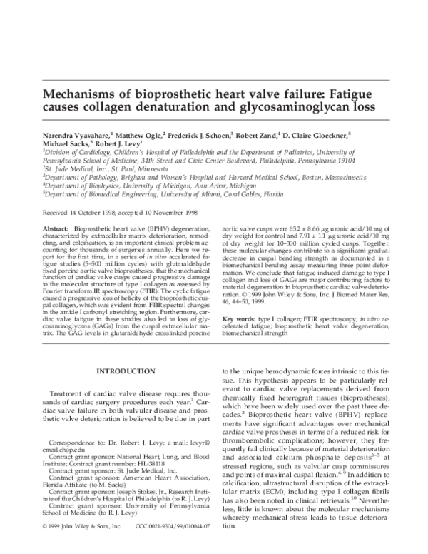 (PDF) Mechanisms of bioprosthetic heart valve failure: Fatigue causes ...