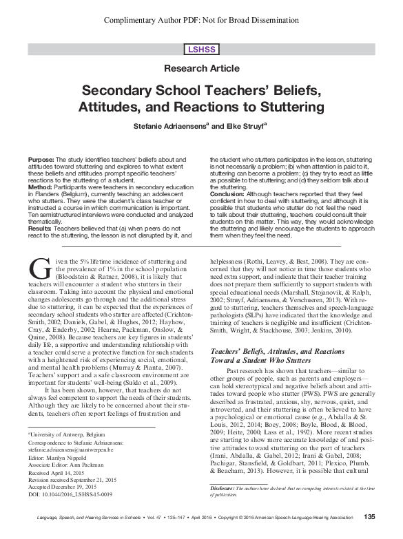 (PDF) Secondary School Teachers' Beliefs, Attitudes, and Reactions to ...