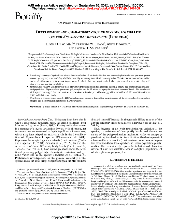 (PDF) Development and characterization of nine microsatellite loci for ...