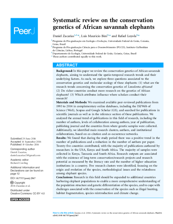 (PDF) Systematic review on the conservation genetics of African ...