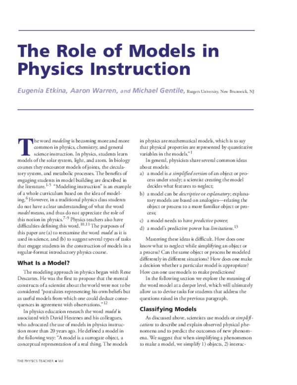 (PDF) The Role of Models in Physics Instruction