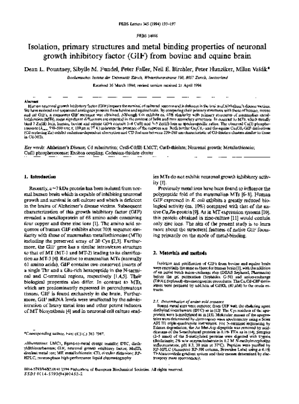 (PDF) Isolation, primary structures and metal binding properties of ...