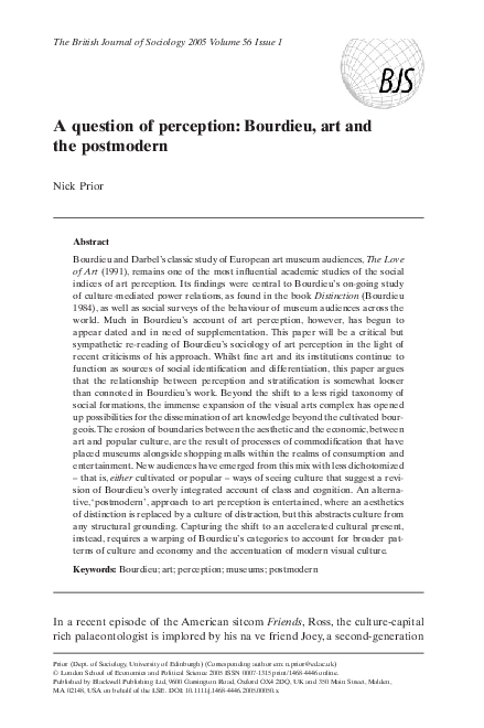 (PDF) A question of perception: Bourdieu, art and the postmodern