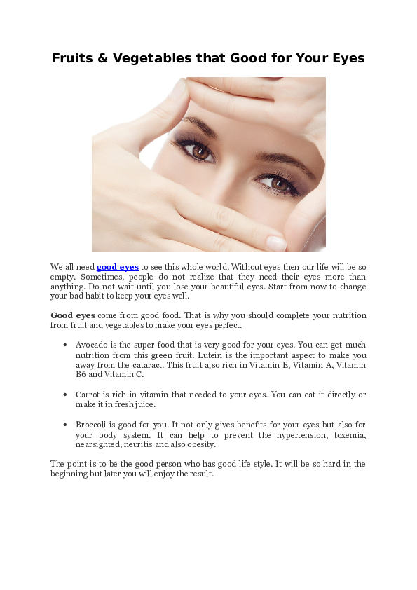(DOC) Fruits and Vegetables that Good for Your Eyes.docx