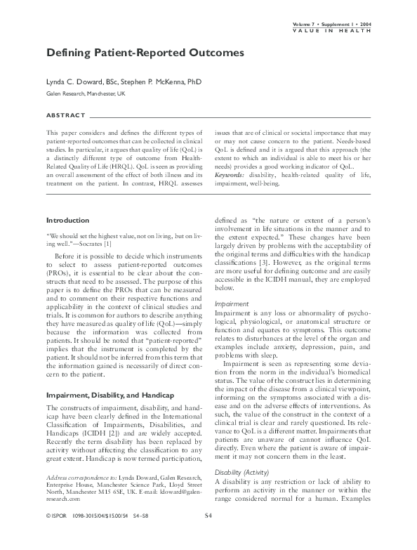 (PDF) Defining Patient-Reported Outcomes