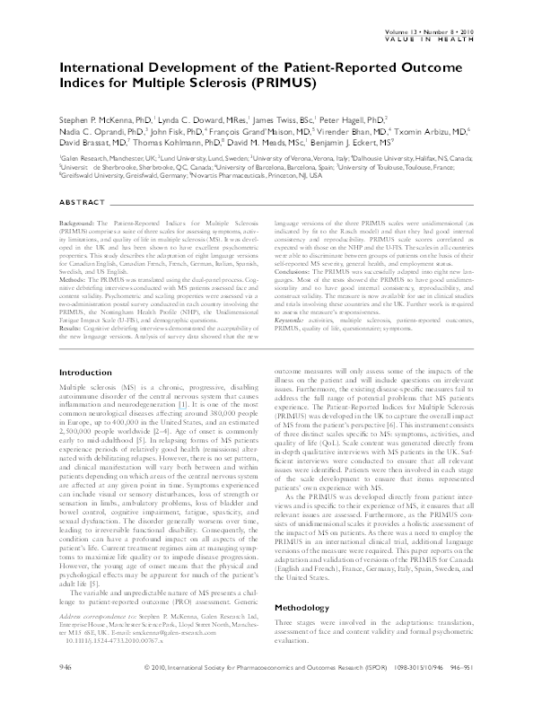 (PDF) International Development of the Patient-Reported Outcome Indices ...
