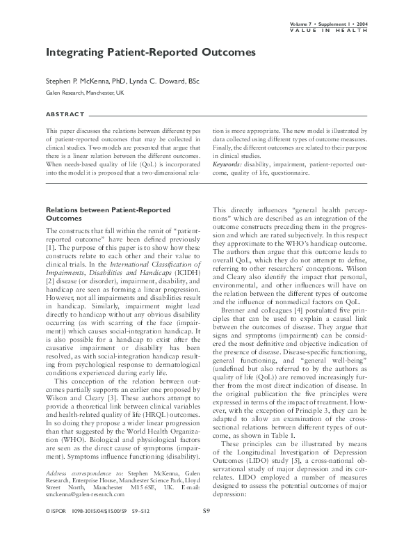 (PDF) Integrating Patient-Reported Outcomes